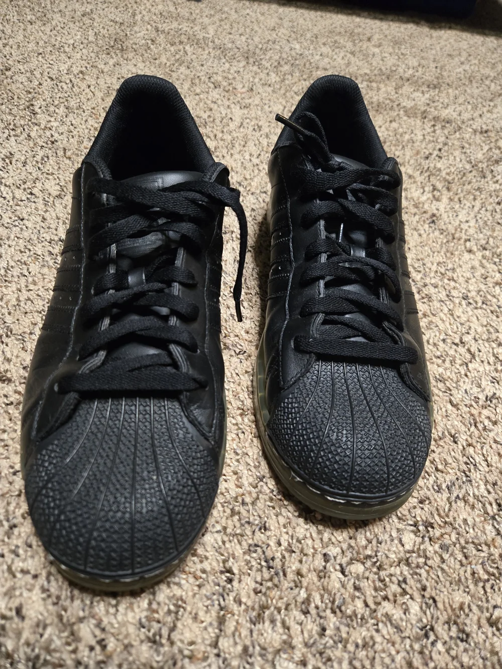 *Size 12* Adidas* All Black w/Shell Toe and Clear Bottom*